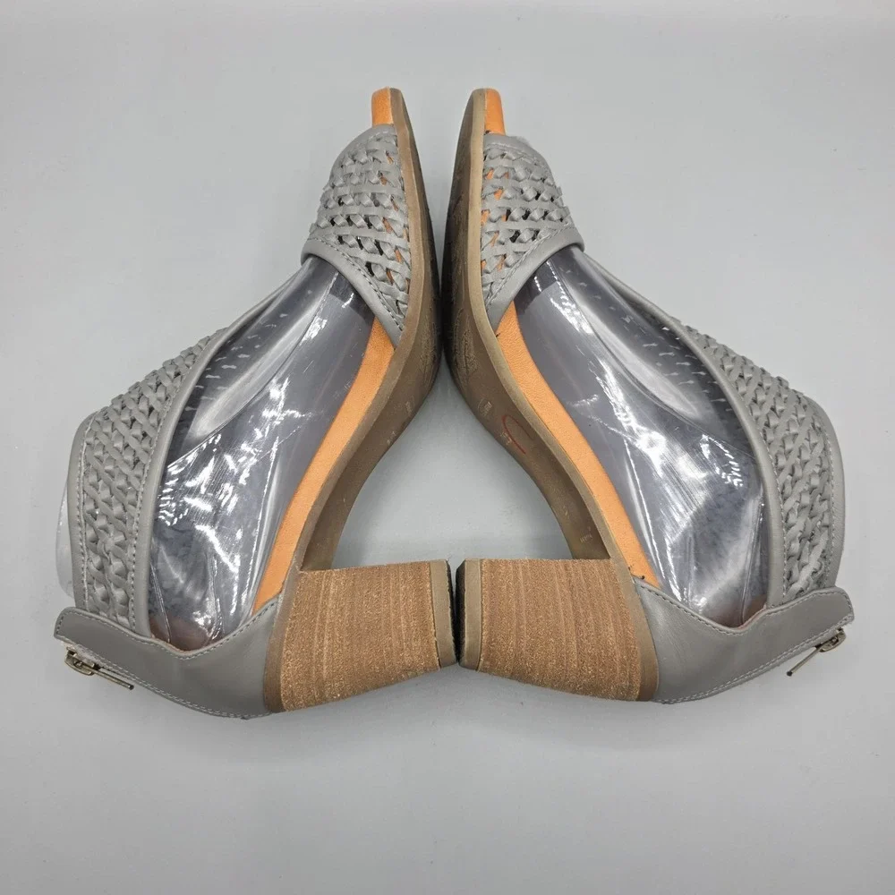Sundance Heels Sandals Womens 38‎ Gray Leather Woven Gladiator Zipper Boho